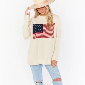 Show Me Your Mumu Fireside Sweater American Flag Creme Knit Oversized WMN’S Sz M
